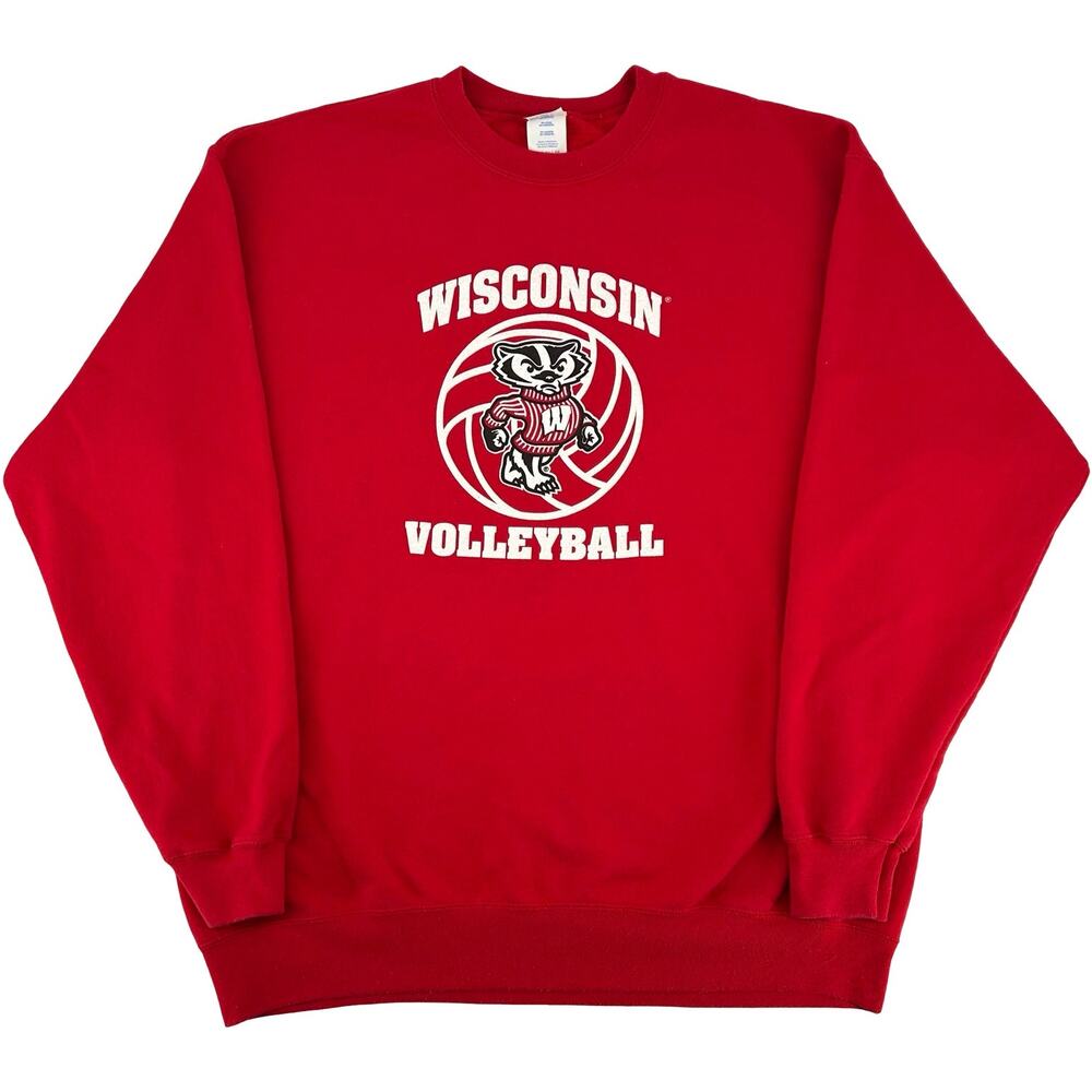 Adult Red White UW Madison Wisconsin Badgers Volleyball Crewneck Sweatshirt XL